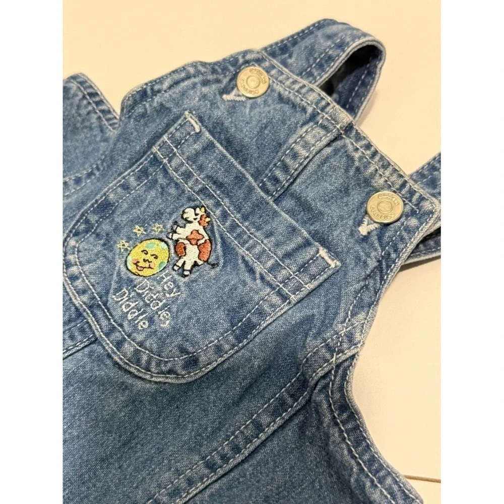 Carters‎ Baby Boys Blue Denim Hey Diddle Diddle Shortall Overalls 0-3M Vtg 80's